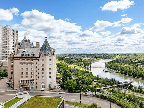 Fairmont Hotel macdonald Edmonton alberta shot alongside the river