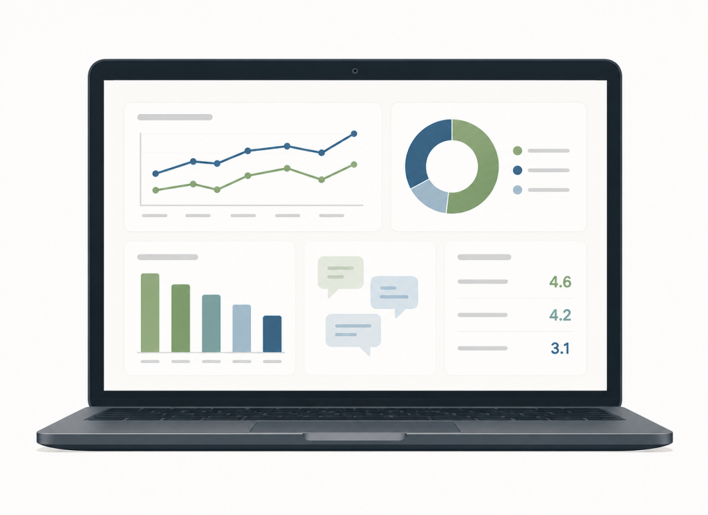 Laptop dashboard showing post retreat survey analytics
